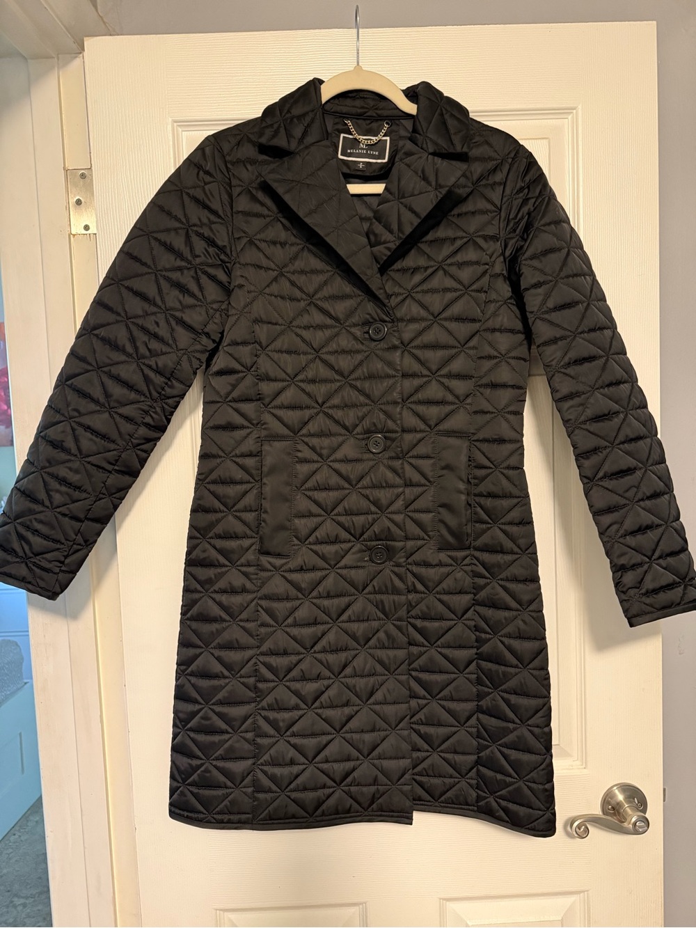 Melanie Lynn Black Quilted Women's Coat - Classic Long Jacket